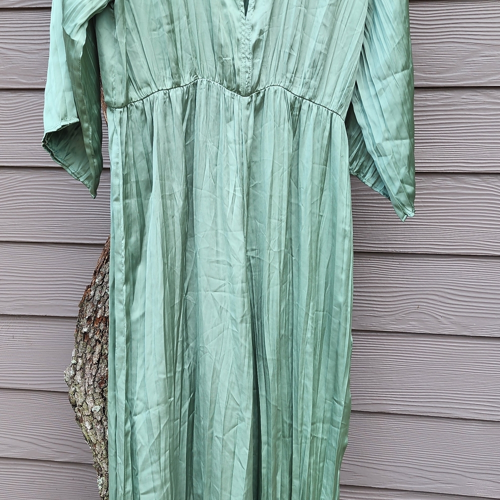 Zara Sage Green Pleated  Prom Jumpsuit